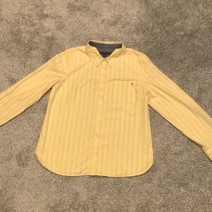 Tommy Hilfiger women’s yellow white striped button down dress shirt size large